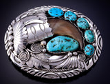 Silver & Sleeping Beauty Turquoise Bear Claw Navajo Belt Buckle Ray Yazzie 4L12K