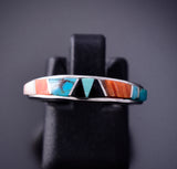 Size 5-1/2 Silver & Turquoise Multistone Navajo Inlay Ring by TSF 3L07V