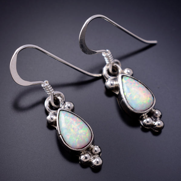 Silver & Opal Navajo Handmade Dangle Earrings by Ardel Yazzie 6J30B