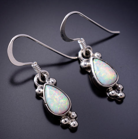 Silver & Opal Navajo Handmade Dangle Earrings by Ardel Yazzie 6J30B