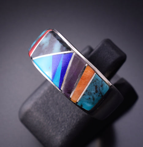 Size 5-1/2 Silver & Turquoise Multistone Navajo Inlay Ring by TSF 3L16H