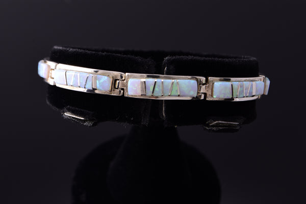 Silver & Opal Navajo Inlay Link Bracelet by Amber Tsosie 3F10D