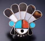 Vintage Size 5-3/4 Silver & Turquoise Multistone Zuni Sunface Inlay Ring 4K28Y