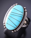 Size 8 Silver & Turquose Navajo Inlay Ring stamped SF 6F17E