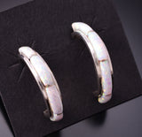 Silver & Opal Zuni Inlay Half Hoop Earrings by Margaret Chuyate 3G03H
