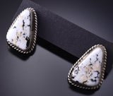 Silver & White Buffalo Turquoise Navajo Handmade Earrings by Elouise Kee 6H25W