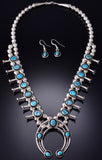 Silver & Kingman Turquoise Navajo Squash Blossom Necklace Set Phil Garcia 6H25M