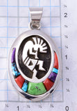 Silver & Turquoise Multistone Navajo Inlay Kokopelli Pendant by Erick Begay 3H20K