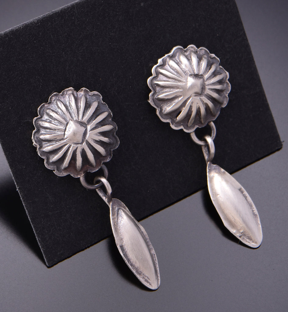 Silver Navajo Handstamped Concho Top Earrings by Louise Joe 3F19R –