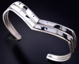 Silver & White Buffalo Turquoise Navajo Inlay Bracelet by Jamie Johnson 5L20P