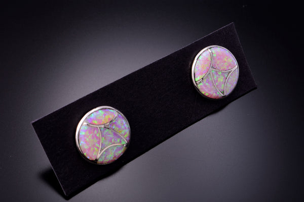 Fiery Opal stud earrings by Delorna Lehi Zuni handmade 3E18P