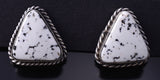 Silver & White Buffalo Turquoise Navajo Triangular Post Earrings C. Belone 6B14D