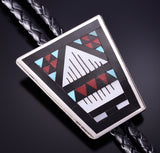 Silver & Turquoise Multistone Zuni Inlay Bolo Tie by Leander & Lisa Othole 4D15D