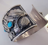 Wide Silver Navajo Turquoise Cuff Bracelet by Jerry Thompson - 5L17A