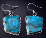 Silver & Turquoise Navajo Handmade Earrings by Arlene Lewis 5G16K