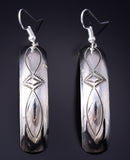 Silver Navajo Handstamped Concho Design Curved Earrings by Nova Ashley 6B14L