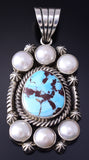Silver & Golden Hills Turquoise Fresh Pearl Navajo Pendant by Erick Begay 5F30V