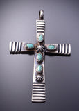 Silver & Turquoise Navajo Handmade Cross Pendant by Martha Cayancito 3F10X