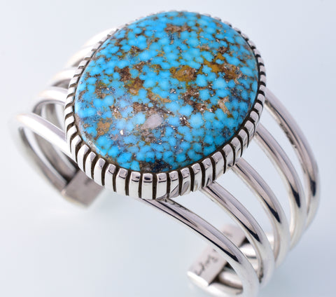 Silver & Kingman Turquoise Navajo Open Face Bracelet by Erick Begay 3H20V