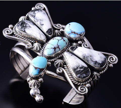 Silver & Golden Hills Turquoise Navajo Dragonfly Bracelet by Erick Begay 6C01A