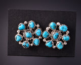 Silver & Turquoise Navajo Flower Earrings by Maxine Brown 3B10E