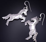 Silver Navajo Handmade Free Horses Earrings by Louise Yazzie 5G18H