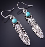Silver & Turquoise Navajo Handmade Eagle Feather Earrings Sharon McCarthy 5G18B