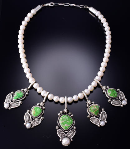 Carico Lake and Freshwater Pearl Necklace by Erick Begay 6H17H