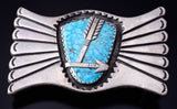 Vintage Silver & Turquoise Navajo Handmade Shooting Arrow Buckle 5H21A