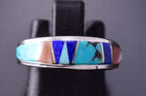 Size 5-3/4 Silver & Turquoise Multistone Navajo Inlay Ring 4B21C