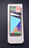 Silver & Turquoise Multistone Navajo Inlay Money Clip by Arnold Yazzie 5L25D