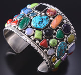 Vintage Silver & Turquoise Multistone Navajo Handmade Cuff Bracelet by LJ 6F09D