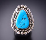 Size 7-1/4 Silver & Kingman Turquoise Navajo Handmade Ring by Julia Etsitty 3F19J