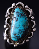 Vintage Size 8 Silver & Turquoise Navajo Handmade Ring 5F10H