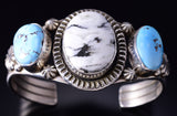 Silver & Golden Hills Turquoise White Buffalo Navajo Bracelet Erick Begay 5F30M