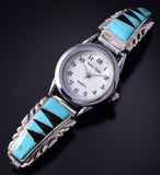 Silver & Turquoise w/ Jet Navajo Inlay Watchband (w/ watch) 5G28F