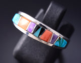 Size 7-1/4 Silver & Turquoise Multistone Navajo Inlay Ring - Aldora Henry 5L07M