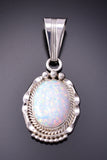 Silver & Opal Navajo Handmade Round Pendant by Samuel Yellowhair 3G03X