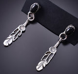 Silver & Onyx Navajo Eagle Feather Earrings by Letricia Largo 6D22T