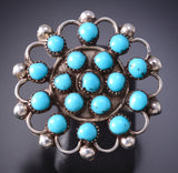 Size 9-3/4 Silver Turquoise Zuni Petit Point Cluster Ring Margie Kaamasee 6D09T
