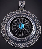 Silver & Kingman Turquoise Navajo Concho Moveable Pendant by Kevin Billah 1K06Y