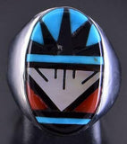 Size 10 Silver Multistone Zuni Inlay Men's Ring by Leslie & Gladys Lamy 1L11Y