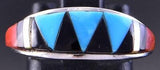Size 7-1/4 Silver & Turquoise Multistone Zuni Inlay Ring by Cena Woobthee 2F28N