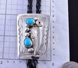 Silver & Turquoise & Feathers Navajo Handmade Bolo Tie by Wilbur Myers 1G01X