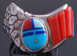 Size 10-1/2 Silver & Turquoise & Coral Navajo Yei Bi Chei Ring by WM 7C27W