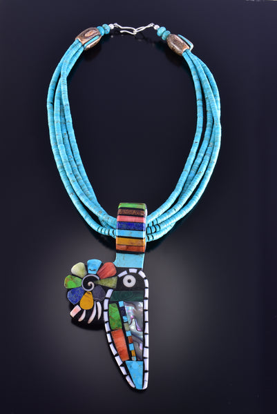 Hummingbird Mosaic Pendant with Heishi Necklace by Mary LouiseTafoya 2J20O