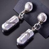Silver Navajo Handstamped Tubular Dangle Earrings by Kim Yazzie 2B07H