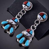 Silver & Turquoise Zuni Inlay Sunface Dangle Earrings by Emerson Vallo 2A13F