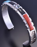 Silver & Turquoise Multistone Zuni Inlay Sunface Bracelet by Don Dewa 8J15H