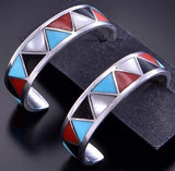 Silver & Turquoise Multistone Zuni Inlay Hoop Earrings by JP Ukestine 2H03K